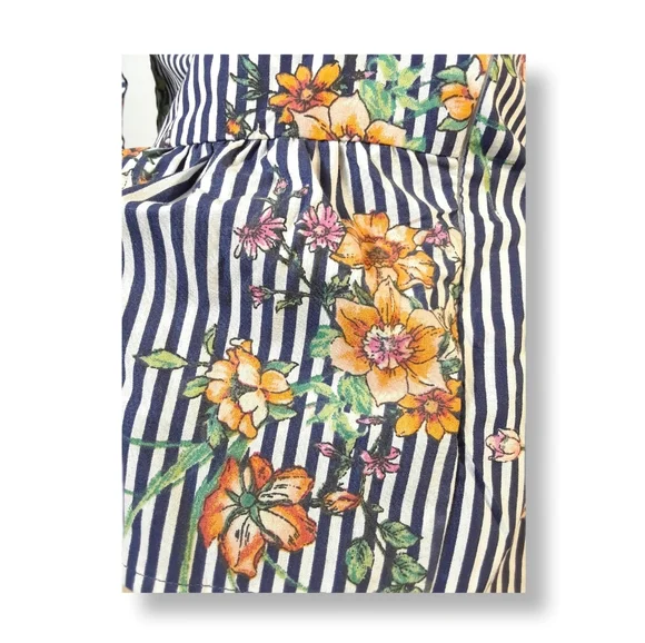 Iris Striped Tank Top Womens Fit & Flare Sleeveless Floral Bow Padded Low Cut-L - Picture 12 of 16